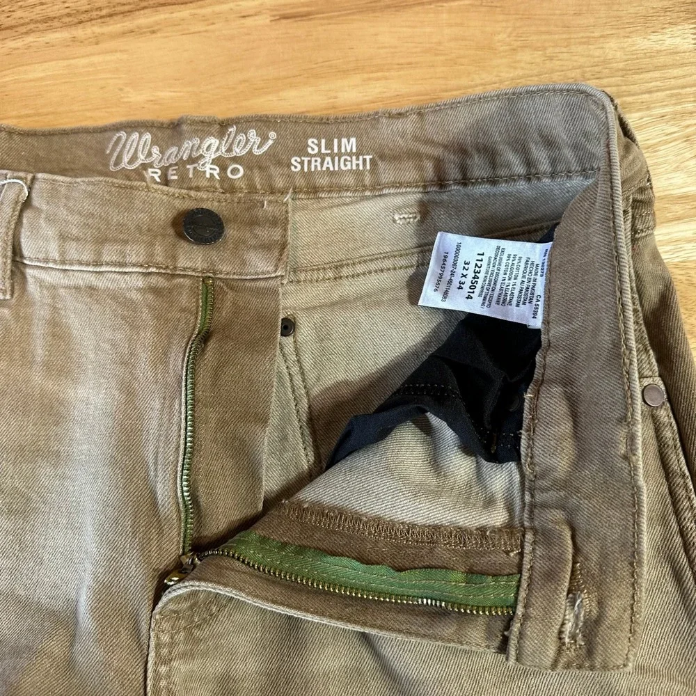 Wrangler Retro Slim Straight Leg Jeans Mens 32x34 Tan Brown